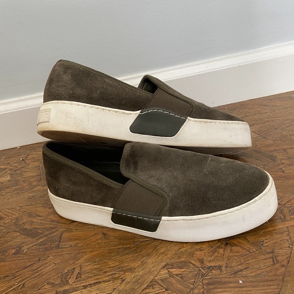 Olive green suede platform loafers - Picture 4 of 6